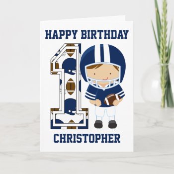 Personalized 1st Birthday Football Player Blue Card by CelebrationBazaar at Zazzle