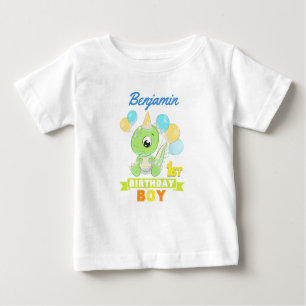 Personalized 1st Birthday Green Dinosaur Baby T-Shirt