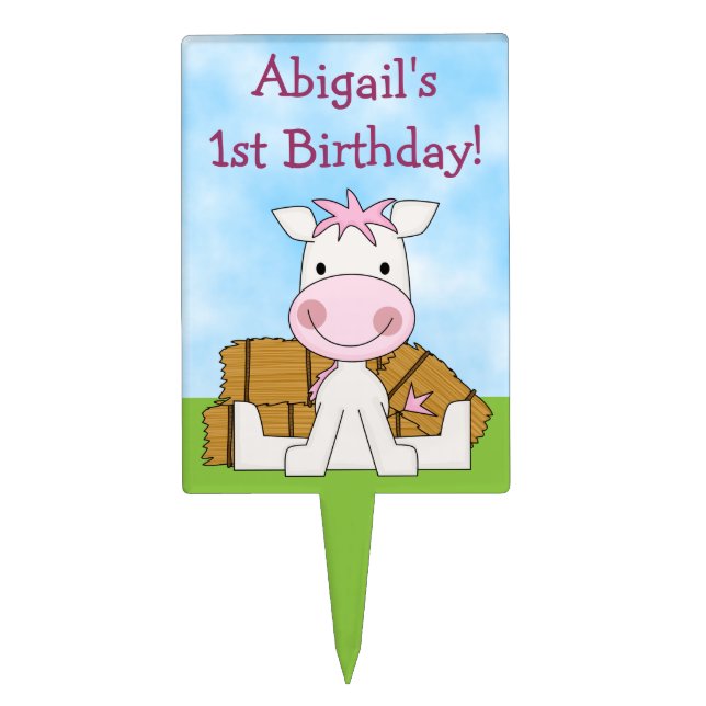 Personalized 1st Birthday Horse Cake Topper (Front)