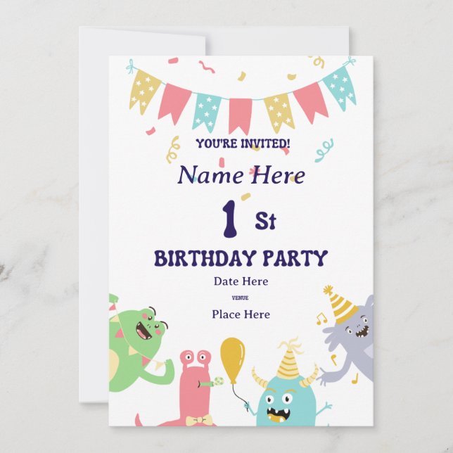 Personalized 1st Birthday Invitation – Boy or Girl (Front)