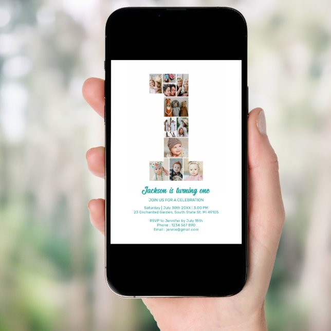 Personalized 1st Birthday Invitation Photo Collage (Front Digital)