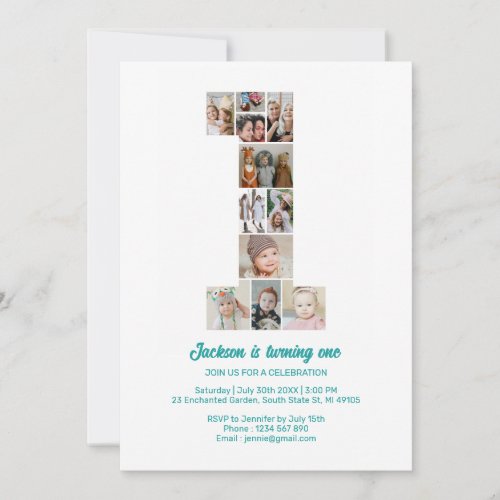 Personalized 1st Birthday Invitation Photo Collage