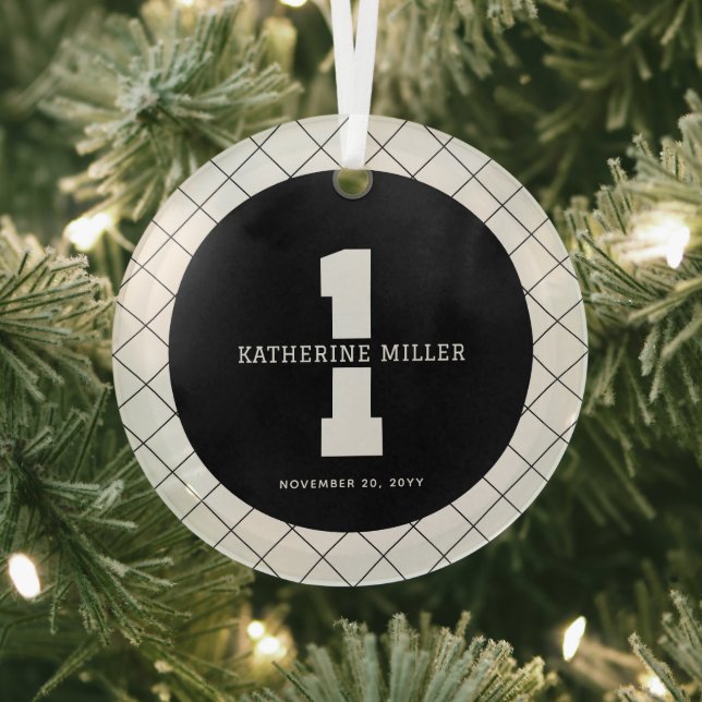 Personalized 1st Birthday Modern and Elegant   Glass Ornament (Insitu)
