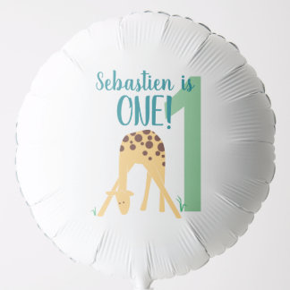 Personalized 1st Birthday Modern Yellow Giraffe Balloon