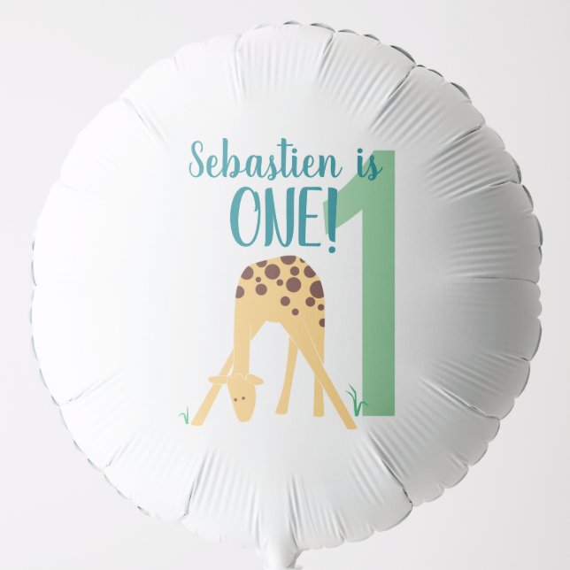 Personalized 1st Birthday Modern Yellow Giraffe Balloon (Front)
