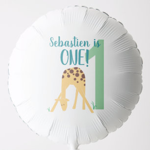 Personalized 1st Birthday Modern Yellow Giraffe Balloon