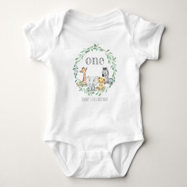 Personalized 1st Birthday One Piece Baby Bodysuit (Front)