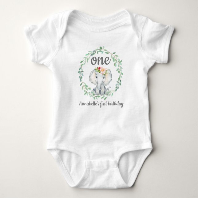 Personalized 1st Birthday One Piece Baby Bodysuit (Front)