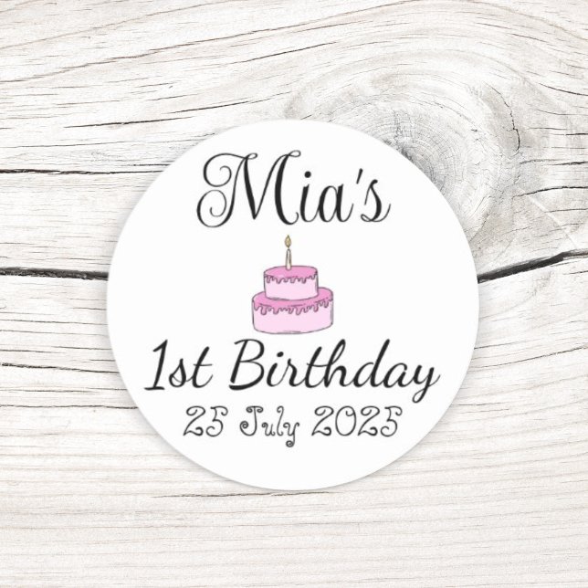 Personalized 1st Birthday Party Favor Classic Round Sticker (Make your birthday celebrations extra special with this personalized round sticker! )