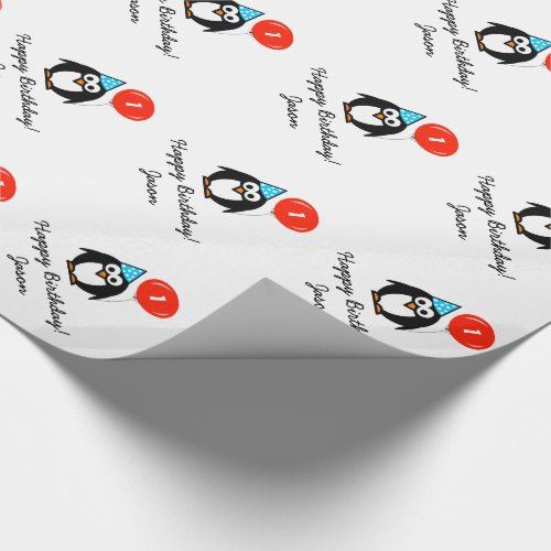 Personalized 1st Birthday penguin wrapping paper