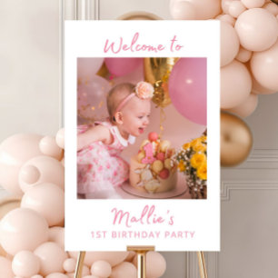 Personalized 1st Birthday Photo Sign Pink Party 