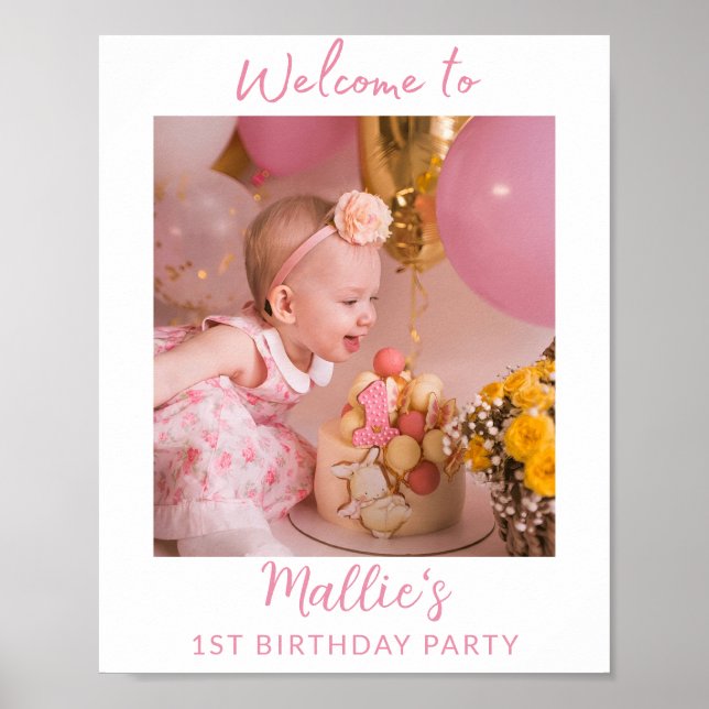 Personalized 1st Birthday Photo Sign Pink Party  (Front)