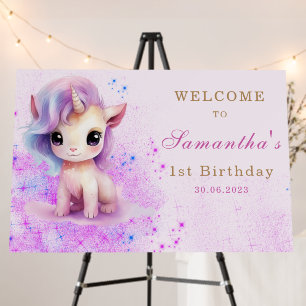 Personalized  1st Birthday Pink and Purple Unicorn Foam Board