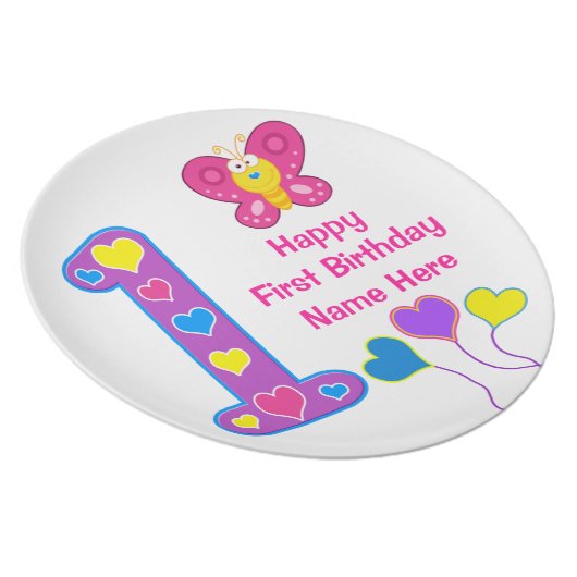 PERSONALIZED 1st Birthday Plates for Baby Girls (Right Side)