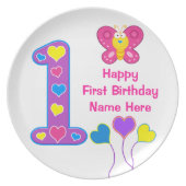PERSONALIZED 1st Birthday Plates for Baby Girls (Front)