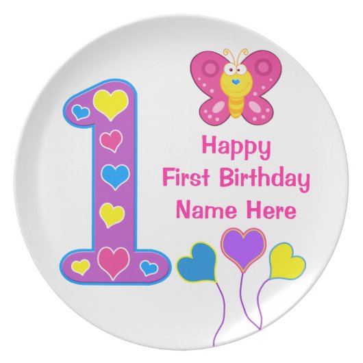 PERSONALIZED 1st Birthday Plates for Baby Girls (Front)