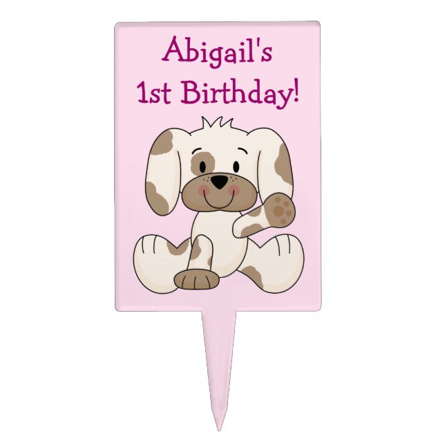 Personalized 1st Birthday Puppy Dog Cake Topper (Front)