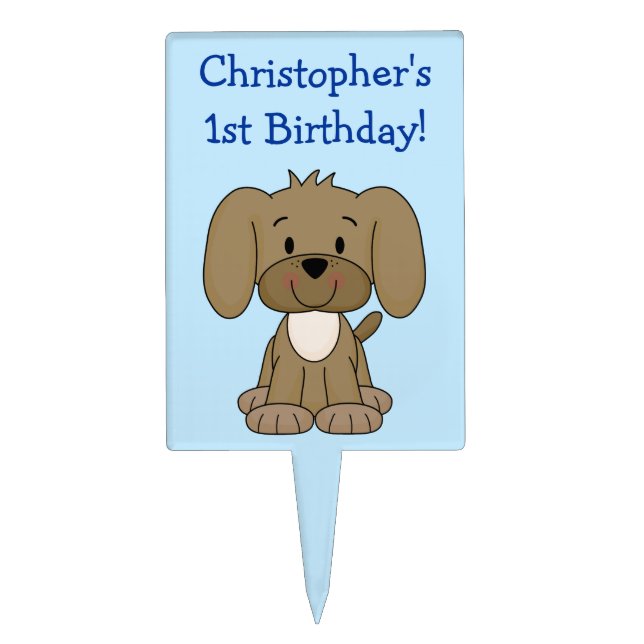 Personalized 1st Birthday Puppy Dog Cake Topper (Front)