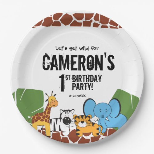 Personalized 1st Birthday Safari party Paper Plates