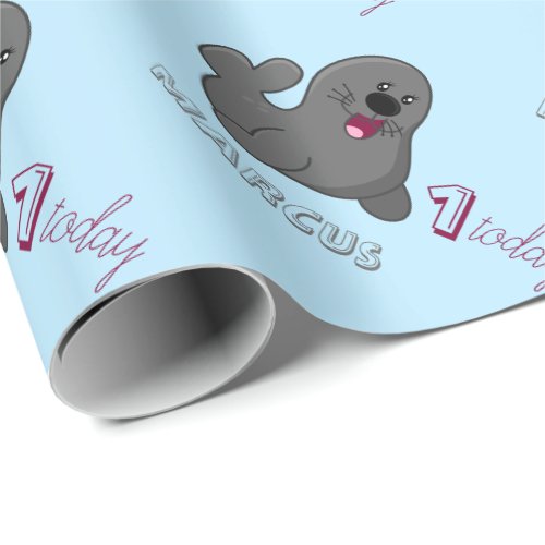 Personalized 1st Birthday Sea Lion _ Baby Seal Wrapping Paper