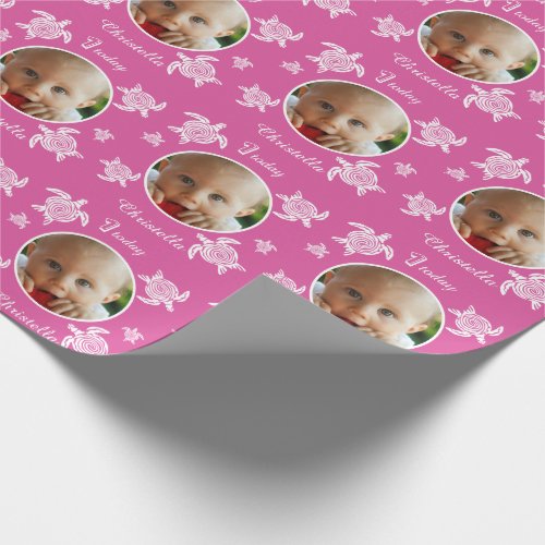 Personalized 1st Birthday sea turtle pink baby Wrapping Paper
