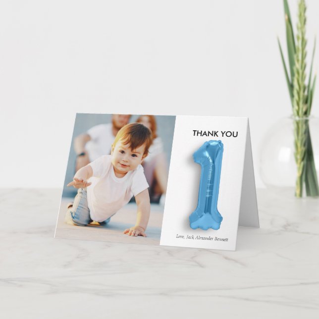 Personalized 1st Birthday Thank You Card (Front)
