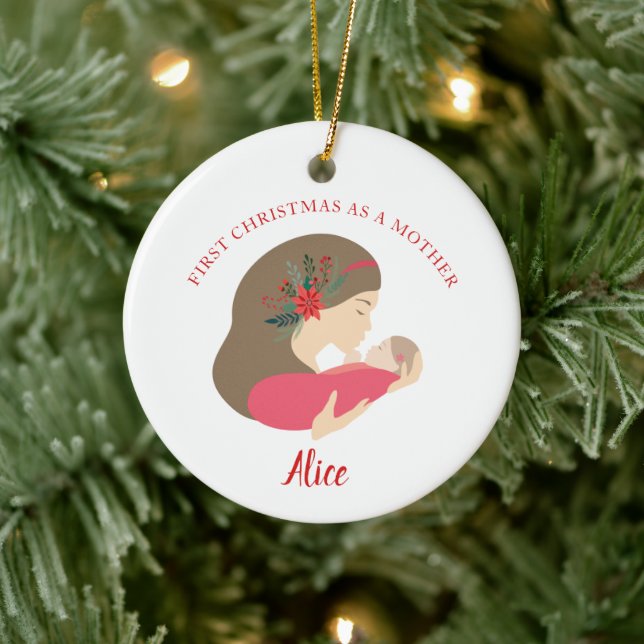 Personalized 1st Christmas As Mother To Baby Girl Ceramic Ornament (Tree)