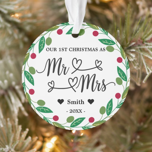Personalized 1st Christmas as Mr. & Mrs. Photo Ornament (Tree)