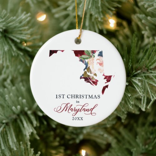 Personalized 1st Christmas In Maryland State MD Ceramic Ornament