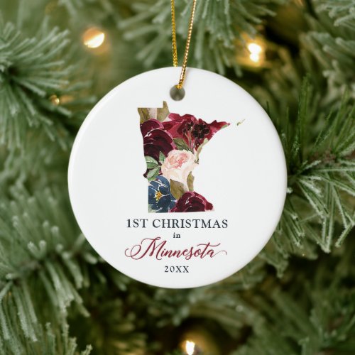 Personalized 1st Christmas In Minnesota State Ceramic Ornament