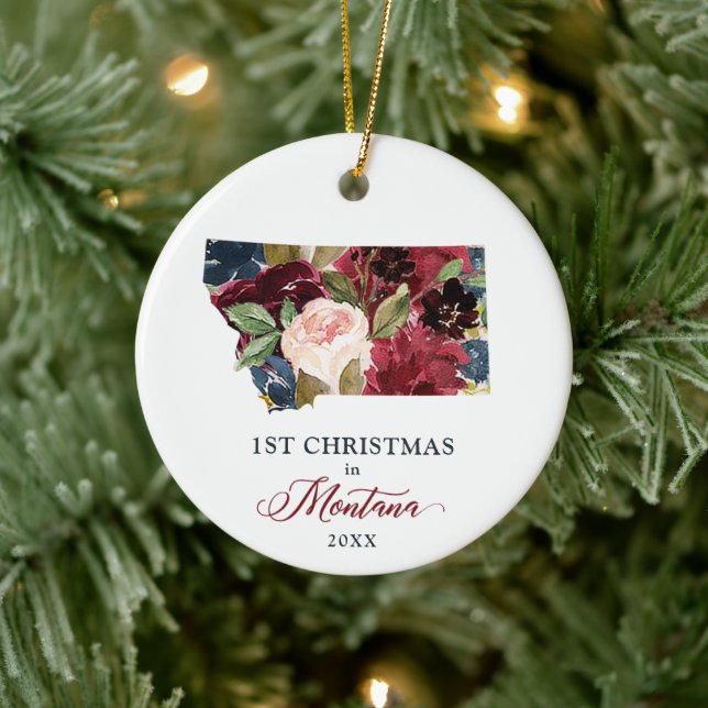 Personalized 1st Christmas in Montana State Rustic Ceramic Ornament (Tree)