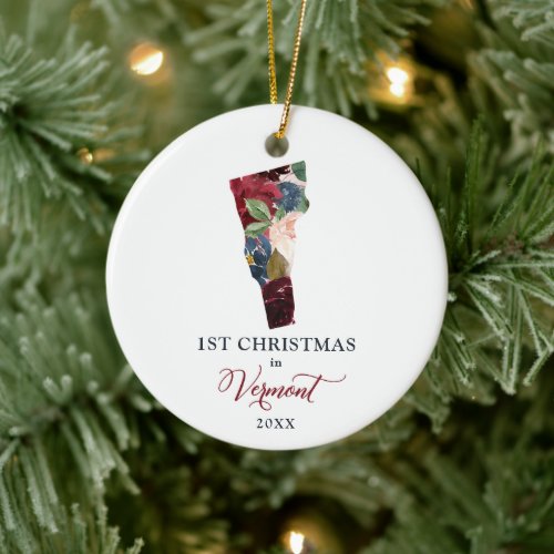 Personalized 1st Christmas in Vermont New Home Ceramic Ornament