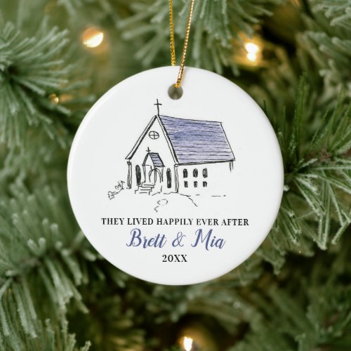 Personalized 1st Christmas Married Wedding Chapel Ceramic Ornament