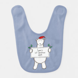 Personalized 1st Christmas Polar Bear Baby Bib