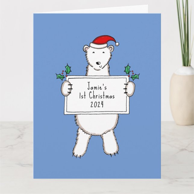 Personalized 1st Christmas Polar Bear Baby Card (Front)
