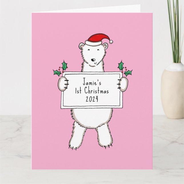Personalized 1st Christmas Polar Bear Baby Card (Front)