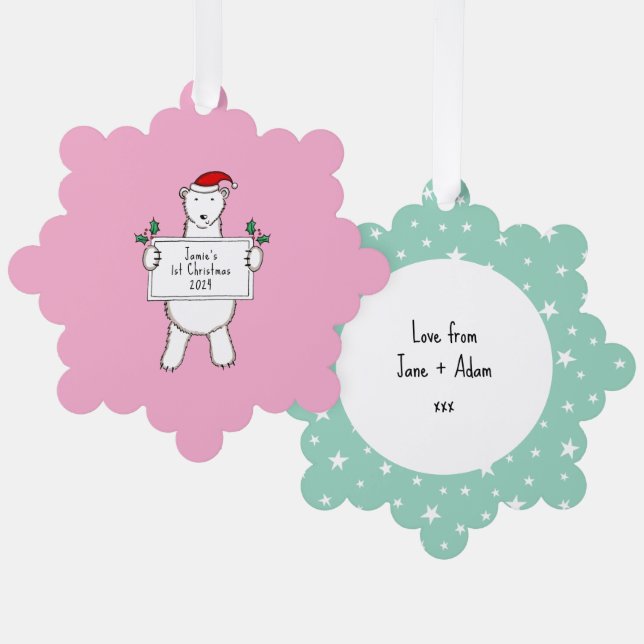 Personalized 1st Christmas Polar Bear  Ornament Card (Front/Back)
