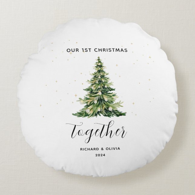 Personalized 1st Christmas Together Couple Gift  Round Pillow (Front)