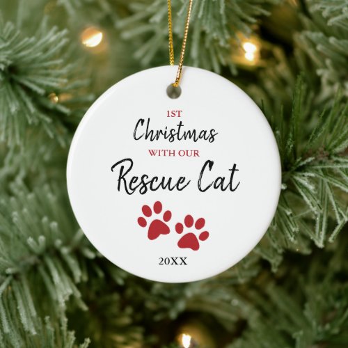 Personalized 1st Christmas With Our New Rescue Cat Ceramic Ornament