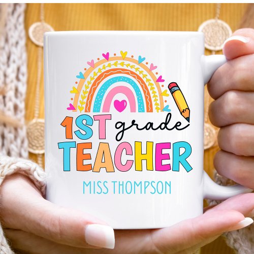 Personalized 1st Grade Rainbow Teacher Coffee Mug
