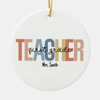 Personalized 1st Grade Teacher Christmas Ceramic Ornament