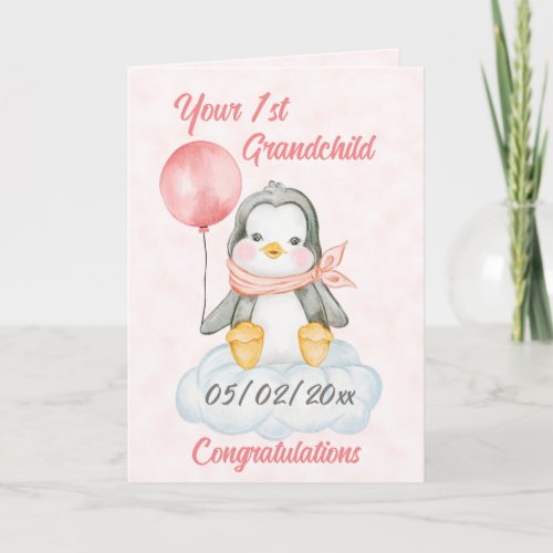 Personalized 1st Grandchild baby Penguin Card