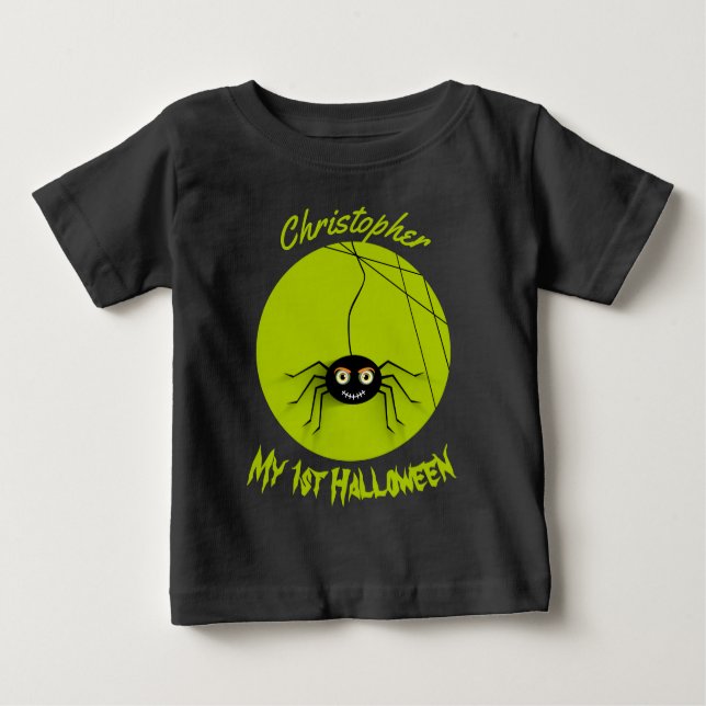 Personalized 1st Halloween Spooky Spider Baby T-Shirt (Front)
