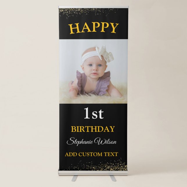 Personalized 1ST Happy Birthday Photo Celebration  Retractable Banner (Front)