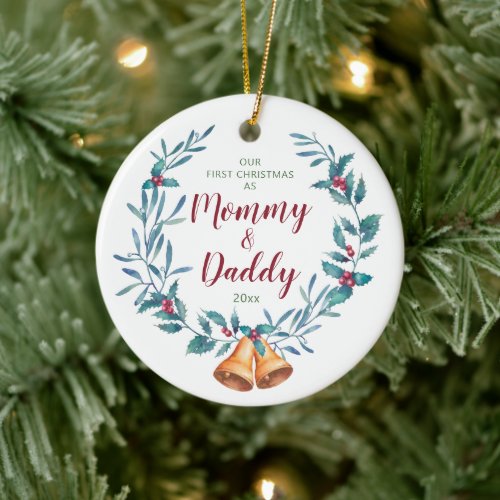 Personalized 1st Time Mommy  Daddy Christmas  Ceramic Ornament