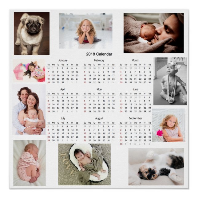 Personalized 2018 Family Photos Calendar Poster (Front)