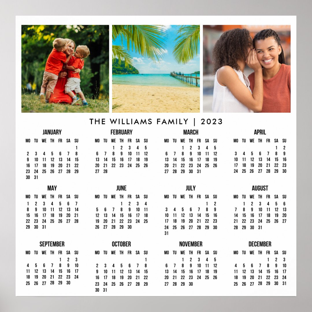 Personalized 2023 Calendar 3 Photo Collage Poster Zazzle
