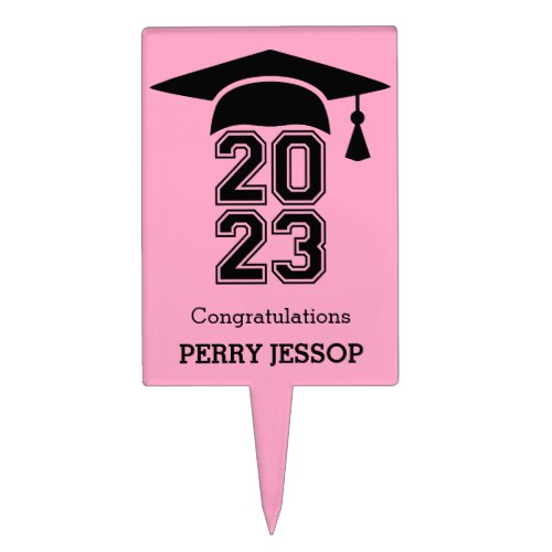 Personalized 2023 Graduation grad cap pink Cake Topper