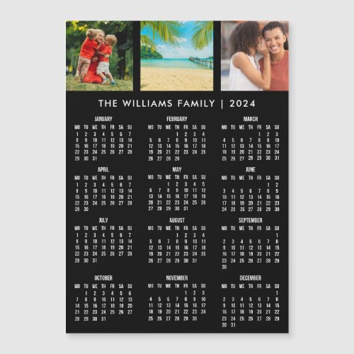 Personalized 2024 Calendar 3 Photo Fridge Magnet