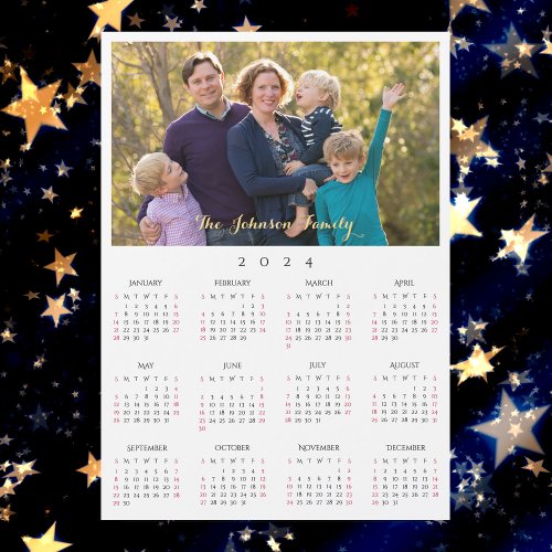 Personalized 2024 Family Name Photo Calendar Card